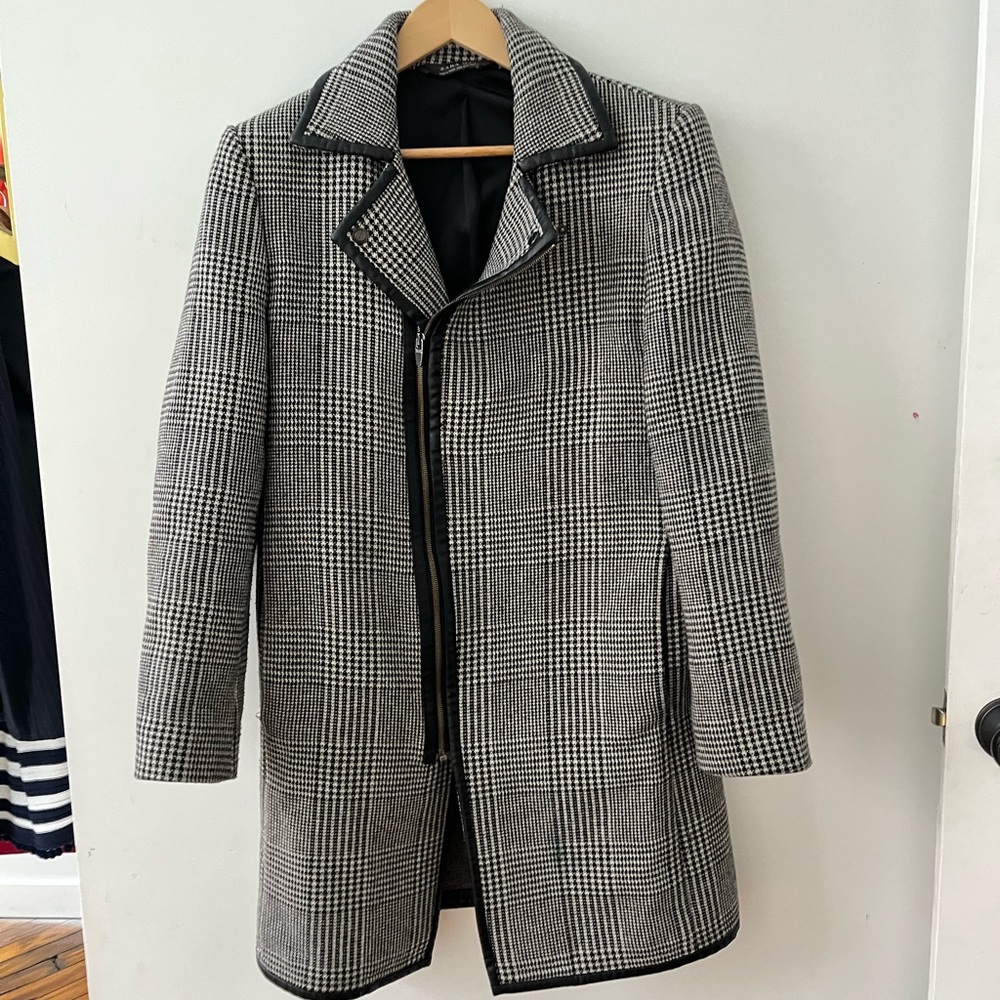 Zara Man Houndstooth Zip Plad Coat Medium Gem